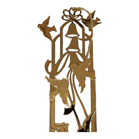 VTG Tamerlane 24kt Gold Finish Christmas Tree Hanging Ornament Doves Bird Bells - Picture 5 of 7